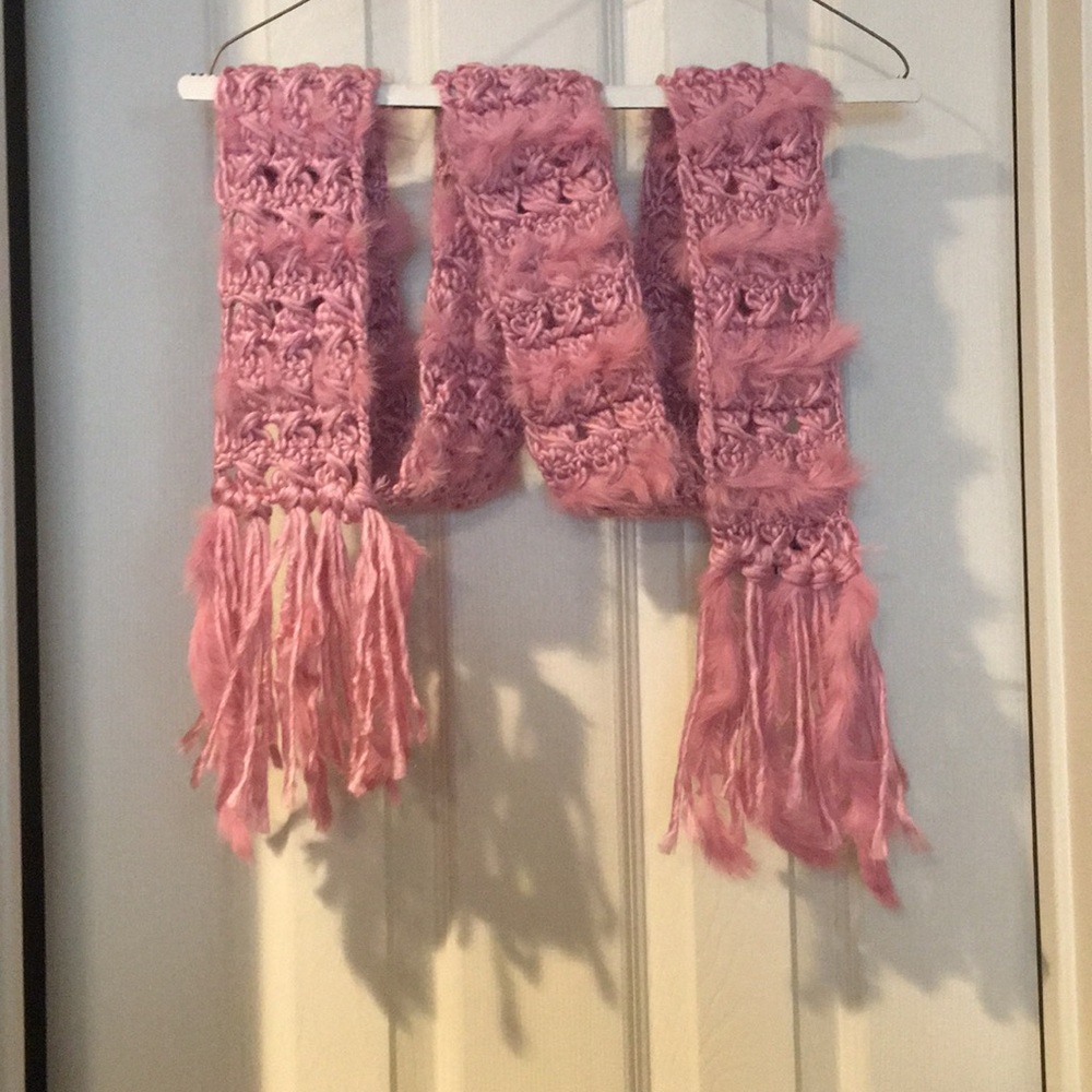 NWOT pink knit scarf with rabbit hair throughout